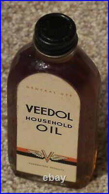 Original Vintage FULL NOS Veedol Household Oil Glass Bottle Can Sign Advertising