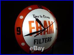 Original Vintage Fram Oil Filter Lighted Double Bubble Advertising Clock not Pam