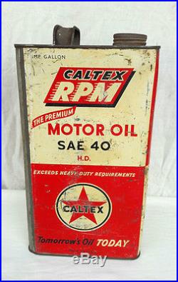 Original Vintage Old Antique Rare CALTEX RPM Motor Oil Ad. Tin Gallon, U. S. A