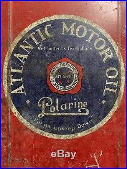 Original Vintage Polarine Atlantic Motor Can 5 Gallon Early Rare Metal Gas Oil