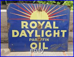 Original Vintage Royal Daylight Oil Double Sided Enamel Sign 1935 Original Vintage Royal Daylight Oil Double Sided Enamel Sign 1935
