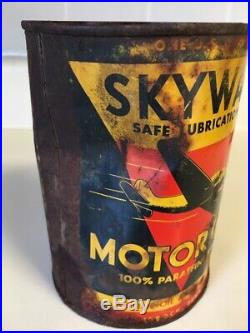 Original Vintage Skyway Motor Oil Can Rare Metal Tin 1 Quart Gas Oil Lubbock Tex