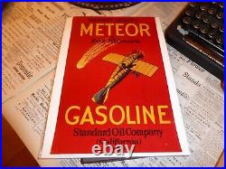 Original Vintage Standard Oil Meteor Gasoline Paper Label Sign Airplane C1920