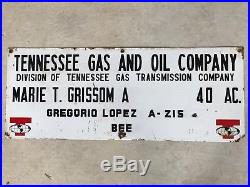 Original Vintage Tennessee Gas and Oil Company Porcelain Sign