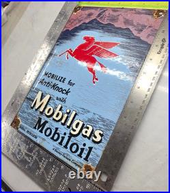 Pegasus Mobilgas Mobiloil 12 Genuine VINTAGE PORCELAIN SIGN DEALERSHIPMOTOR OIL