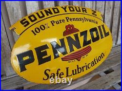 Pennzoil porcelain sign 20 vintage gasoline oil pump USA gas XXL logo garage