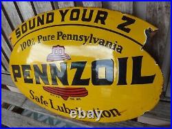 Pennzoil porcelain sign 20 vintage gasoline oil pump USA gas XXL logo garage