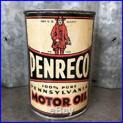 Penreco Motor Oil Quart Oil Can Butler PA Vintage Metal Lead Seam