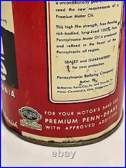 Premium Penn Drake Pennsylvania Motor Oil Quart Can Antique Vintage Rare EMPTY