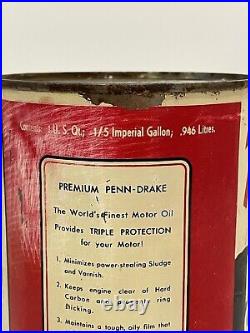 Premium Penn Drake Pennsylvania Motor Oil Quart Can Antique Vintage Rare EMPTY