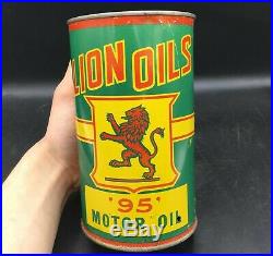 RARE 1930's VINTAGE LION OILS'95' MOTOR OIL IMPERIAL QUART CAN