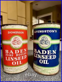 RARE 1930's x2 VINTAGE CANADIAN OIL BADEN IMPERIAL QUART CAN FULL