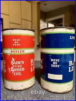 RARE 1930's x2 VINTAGE CANADIAN OIL BADEN IMPERIAL QUART CAN FULL