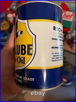 RARE NOS FULL Vintage RICHLUBE MOTOR OIL 1 QUART CAN NO RUST GAS AND OIL
