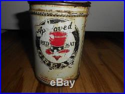 RARE OLD ORIGINAL VINTAGE RED HAT GASOLINE OIL GREASE #1 1 LB Advertising CAN