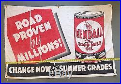 RARE ORIGINAL Vintage KENDALL 2000 Mile Oil Cloth Advertising Banner Sign 54x35
