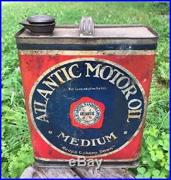 RARE Old Vintage ATLANTIC Motor Oil Medium Gas Station 1 Gallon Metal Can