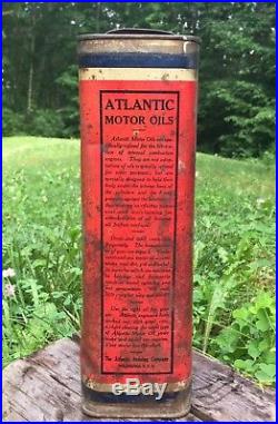 RARE Old Vintage ATLANTIC Motor Oil Medium Gas Station 1 Gallon Metal Can