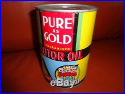 RARE PURE AS GOLD PEP BOYS Motor Oil Quart STEEL Can Original Vintage