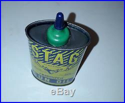 RARE VINTAGE 1940-50's STAG Frigidized Gun Oil Tin Can Handy Oiler NEAR MINT
