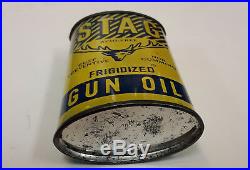 RARE VINTAGE 1940-50's STAG Frigidized Gun Oil Tin Can Handy Oiler NEAR MINT