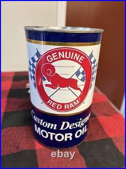 RARE VINTAGE 1960's GENUINE RED RAM MOTOR OIL CAN FULL IMPERIAL QUART VGC 6.5