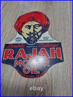 RARE VINTAGE RAJAH MOTOR OIL SIGN Great Shape! MADE IN USA