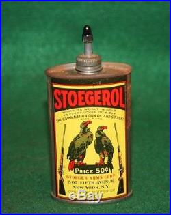 RARE VINTAGE STOEGER ADVERTISING LEAD TOP OILER STOEGEROL GUN OIL TIN Inv#RK05