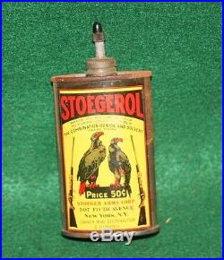 RARE VINTAGE STOEGER ADVERTISING LEAD TOP OILER STOEGEROL GUN OIL TIN Inv#RK05