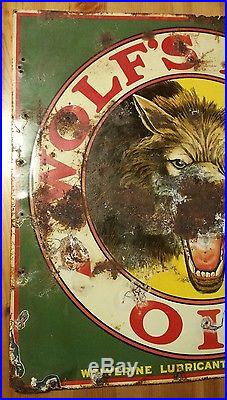 RARE VTG Early Original Wolf's Head Oil Tin Sign Wolverine Lubricants New York
