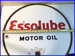 RARE Vintage 1930s Esso Essolube Motor Oil 24 Porcelain 2 Sided Sign in Holder
