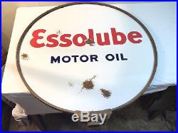 RARE Vintage 1930s Esso Essolube Motor Oil 24 Porcelain 2 Sided Sign in Holder