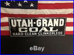 RARE Vintage 1940's UTAH GRAND COAL Company EMBOSSED TIN SIGN GAS OIL ORIGINAL