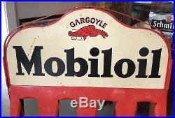 RARE Vintage 30s Gargoyle MOBILOIL Gas Station Oil Can Metal Rack Display Sign