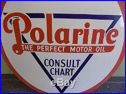 RARE Vintage 42 Polarine Consult Chart Motor Oil Raco Sign Gas Porcelain Old