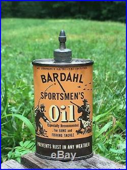 RARE Vintage BARDAHL Sportsmen's Oil Guns Fishing Tackle Tin Can Cool GRAPHICS