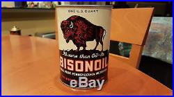 RARE Vintage Bisonoil Bison Oil Motor Oil FULL Oil Metal Quart Can NO RESERVE