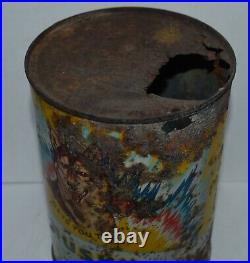 RARE Vintage HUSKY MOTOR OIL ONE Quart Advertising Tin Can w DOG