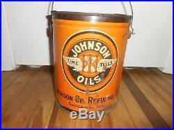 RARE Vintage JOHNSON Oil Refining Co 10 LB Gas Station Grease Advertising CAN