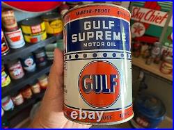 RARE Vintage Original GULF SUPREME EMPTY MOTOR OIL CAN with BULLSEYE