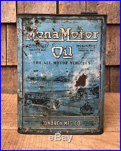 RARE Vintage Original MONA MOTOR OIL Monarch 1 Gallon Slim Oil Can Auto Graphics