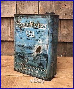 RARE Vintage Original MONA MOTOR OIL Monarch 1 Gallon Slim Oil Can Auto Graphics