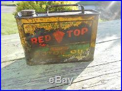 RARE Vintage Original RED TOP OIL HALF GALLON Advertising Tin Can SIGN HTF