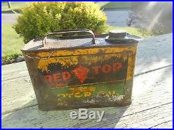 RARE Vintage Original RED TOP OIL HALF GALLON Advertising Tin Can SIGN HTF