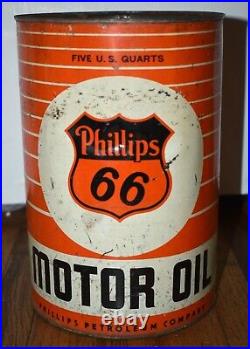 RARE Vintage PHILLIPS 66 MOTOR OIL GAS STATION 5 QUART TIN ADVERTISING CAN