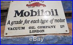 Rare 1930's Old Antique Vintage Mobil Oil Ad Porcelain Enamel Sign Board LONDON