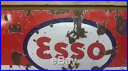 Rare 1940s Vintage 35 x 19 Esso Heating Oils 2-Sided Porcelain Sign