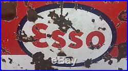 Rare 1940s Vintage 35 x 19 Esso Heating Oils 2-Sided Porcelain Sign