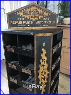 Rare Antique 1920s National Stone Wheel Parts Rotating Cabinet Gas Oil Auto Vtg