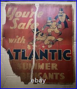 Rare Antique Vintage ATLANTIC GAS & OIL SUMMER LUBRICANTS SIGN BASEBALL 28x25